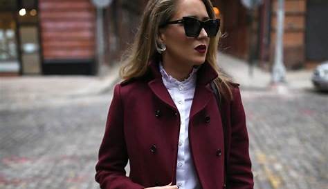 Deep Burgundy Coat, Coral Nails: Stylish Winter Ensemble For Black Queens