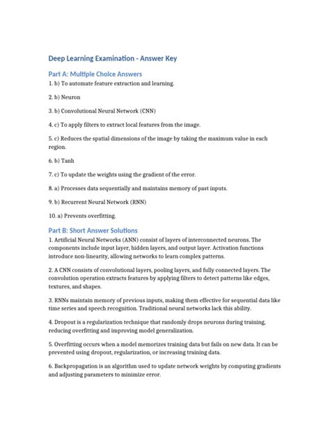 deep learning exam questions and answers pdf