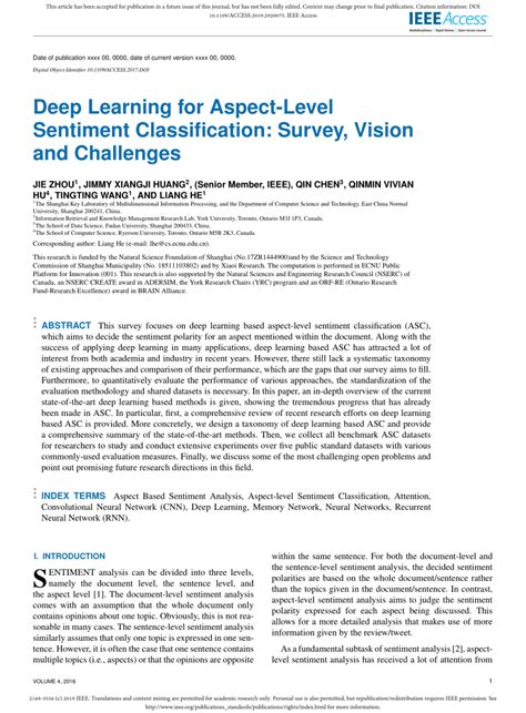 deep learning for aspect-level sentiment classification survey vision and challenges