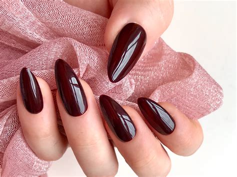 Deep Maroon Almond Nails