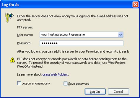 default ftp username and password