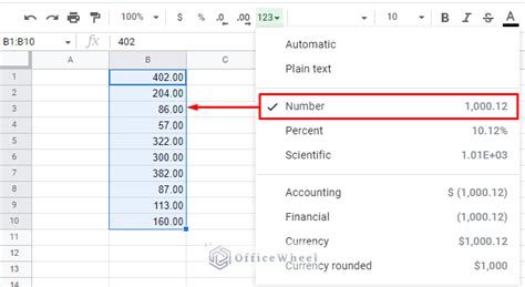 default number format in google sheets