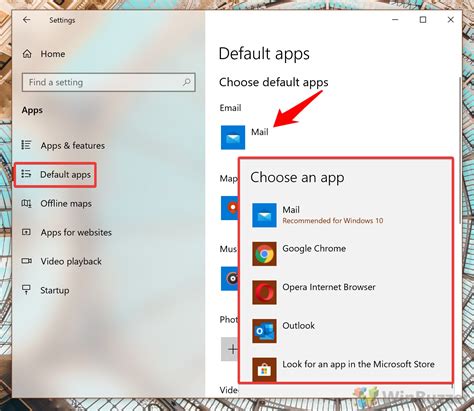 default open app settings for windows 10