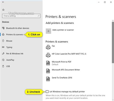 default settings for printer