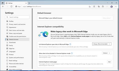 default start edge in internet explorer mode