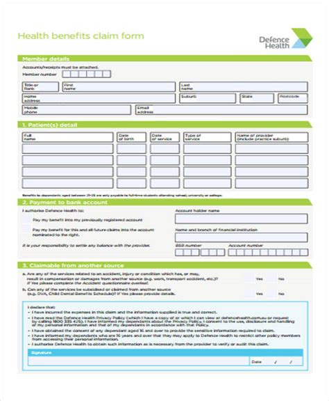 defence health claim form pdf