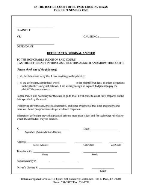 defendants answer form template texas