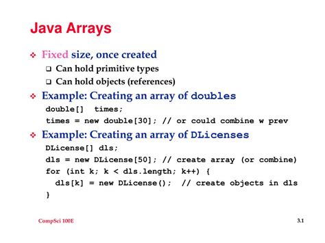 define array in java and its types