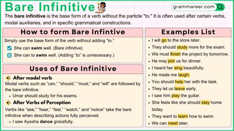 define bare infinitive with examples