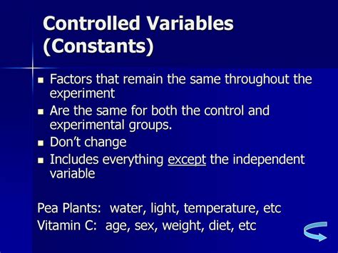 define constants controlled variables