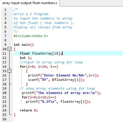 Define Float Array In C