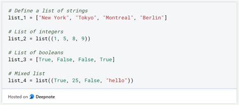 define list in python with syntax