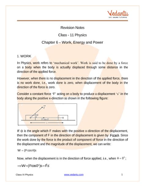 define work in physics class 11th