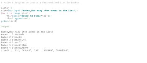 defined list in python