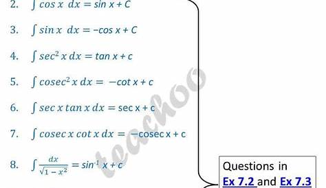 Definite Integral Formulas For Trigonometric Functions Integration Trig, s Class 12