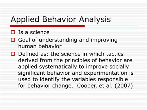 definition and characteristics of applied behavior analysis
