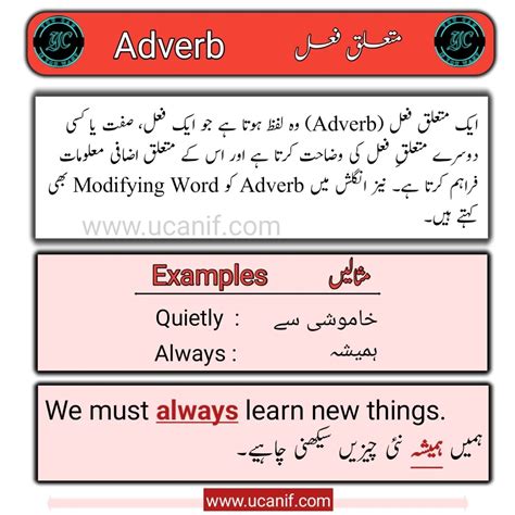 definition of adverb with examples in urdu