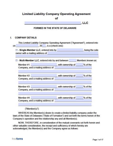 delaware llc operating agreement form pdf