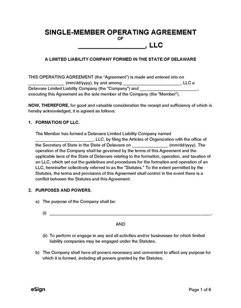 delaware llc operating agreement template
