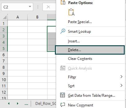Delete Excel Rows Shortcut