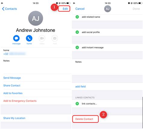 delete number from contact list