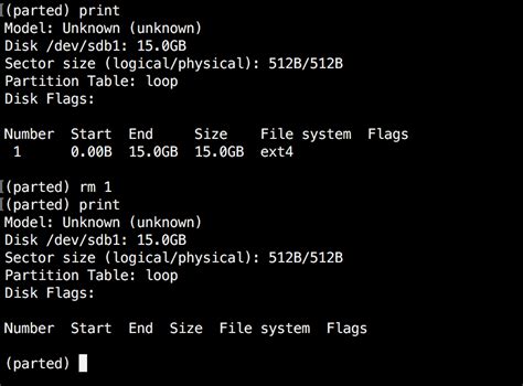 delete partition linux parted