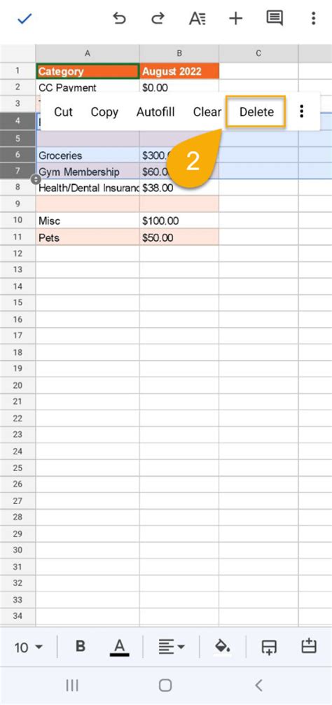 delete rows in google sheets mobile