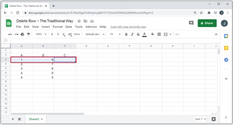 delete rows in google sheets shortcut