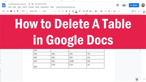 delete table on google docs