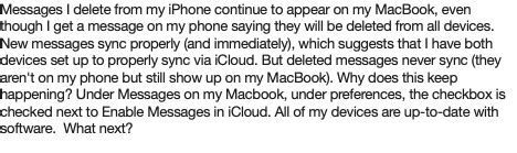 deleted messages not syncing between iphone and macbook