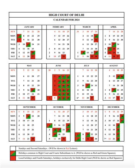 delhi court calendar 2024