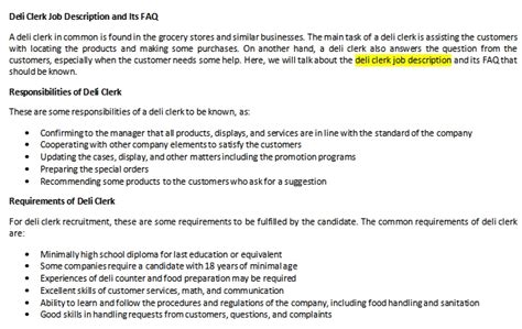 Deli Clerk Responsibilities