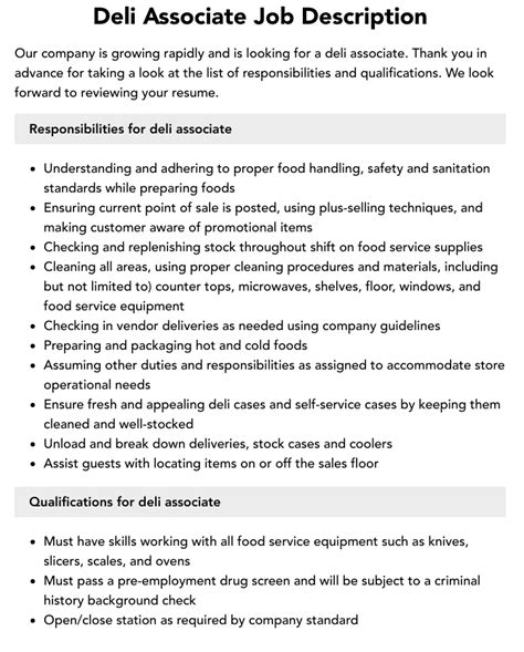 Deli Server Job Description