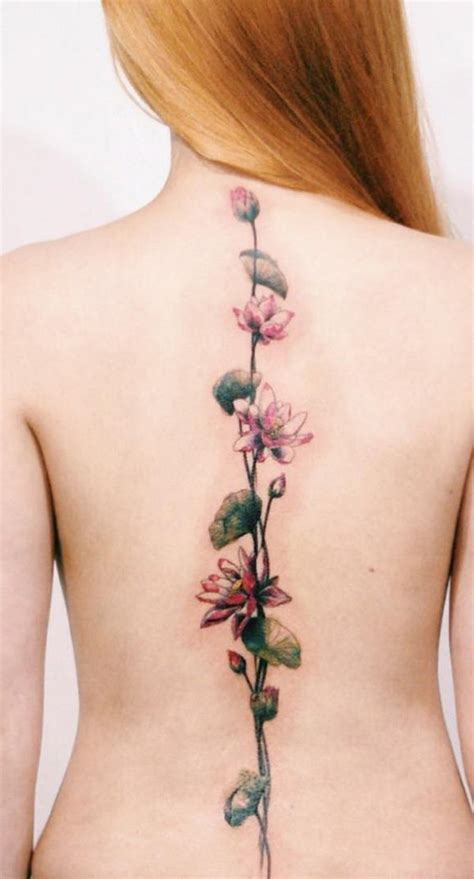Delicate Floral elegant spine tattoo ideas