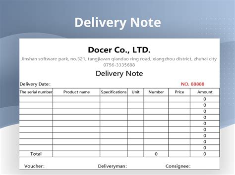 delivery note excel