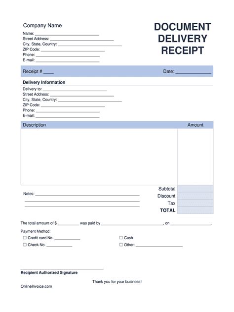 Delivery Receipt Document