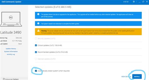 Installing and launching Dell Command Updates to update device drivers on a Dell computer