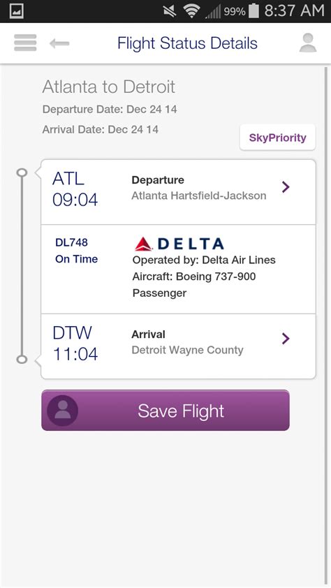 delta air lines flight schedule status