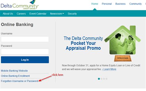 delta community credit union login reset