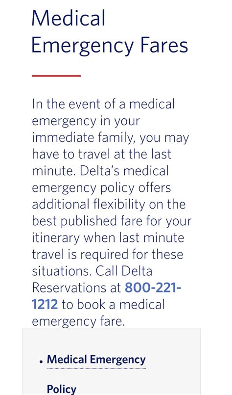 delta medical emergency fares