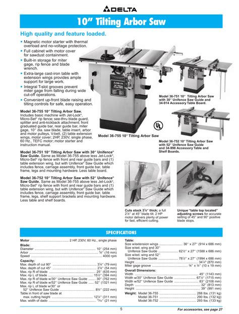 Delta Unisaw Dimensions
