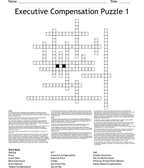 Contracts and Compensation Training Games Crossword WordMint