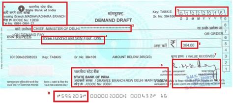 demand draft number example sbi