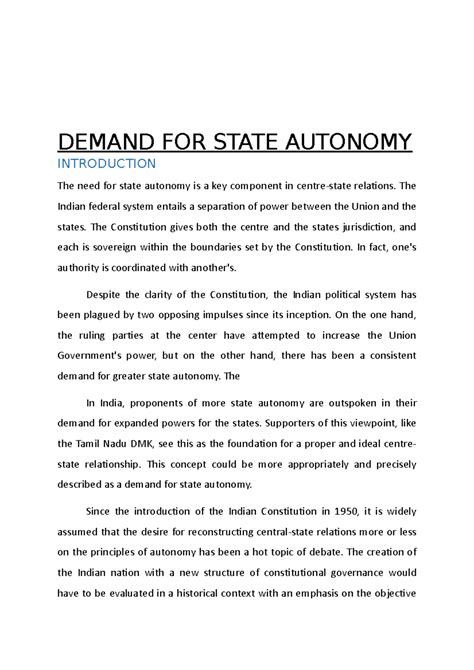 Demand For State Autonomy