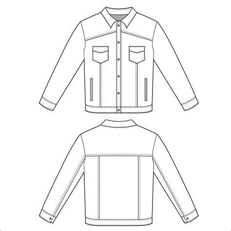 vector denim jacket, flat sketch, for Adobe Illustrator western jacket