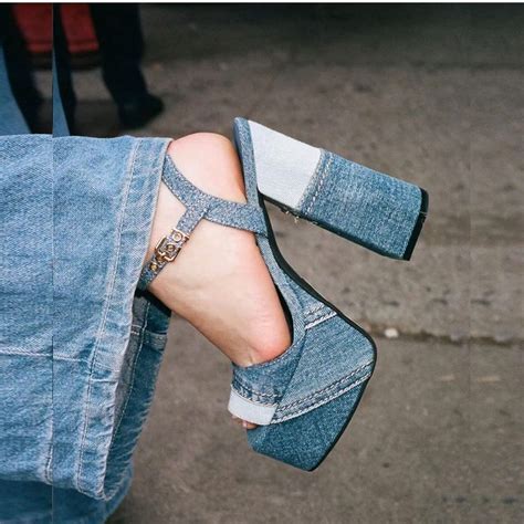 denim chunky heels