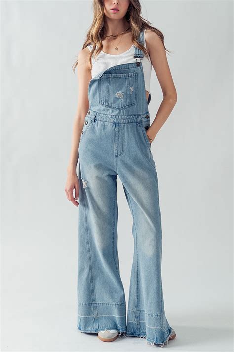 denim wide leg overalls