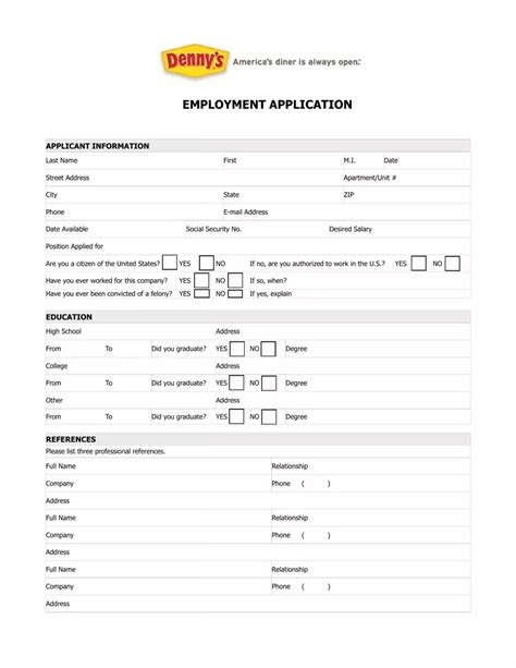 Dennys Printable Job Application Pdf