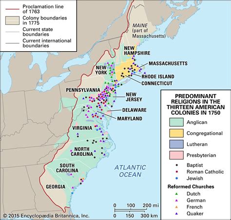 denominations of the 13 colonies