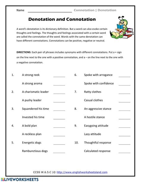 denotation and connotation worksheet with answers